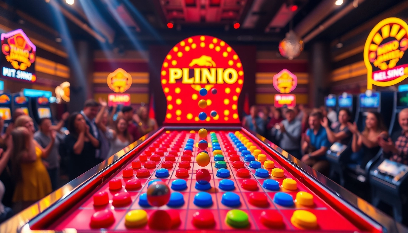 Permainan Plinko Indonesia dengan papan berwarna-warni yang menakjubkan dan suasana kasino yang ceria