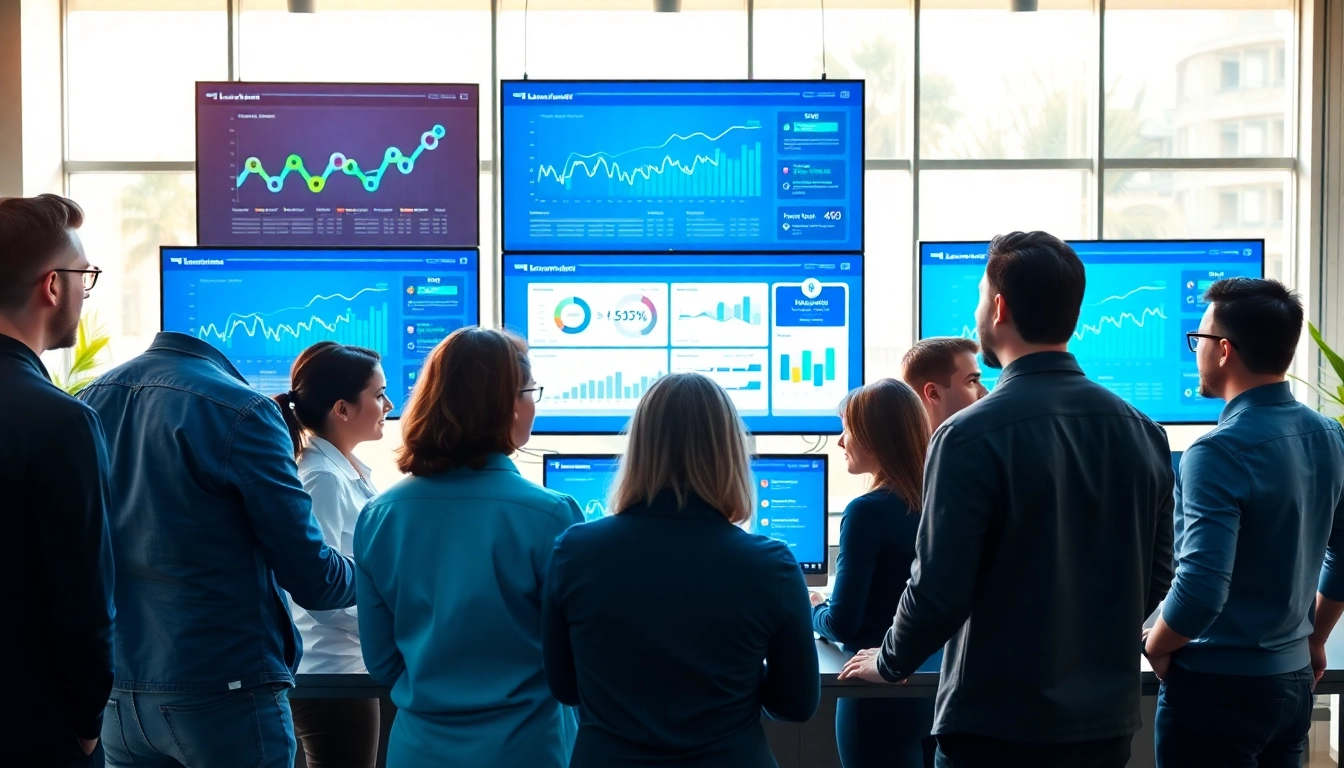 Collaborative team of funnel builders creating engaging sales funnel designs in an energetic workspace.