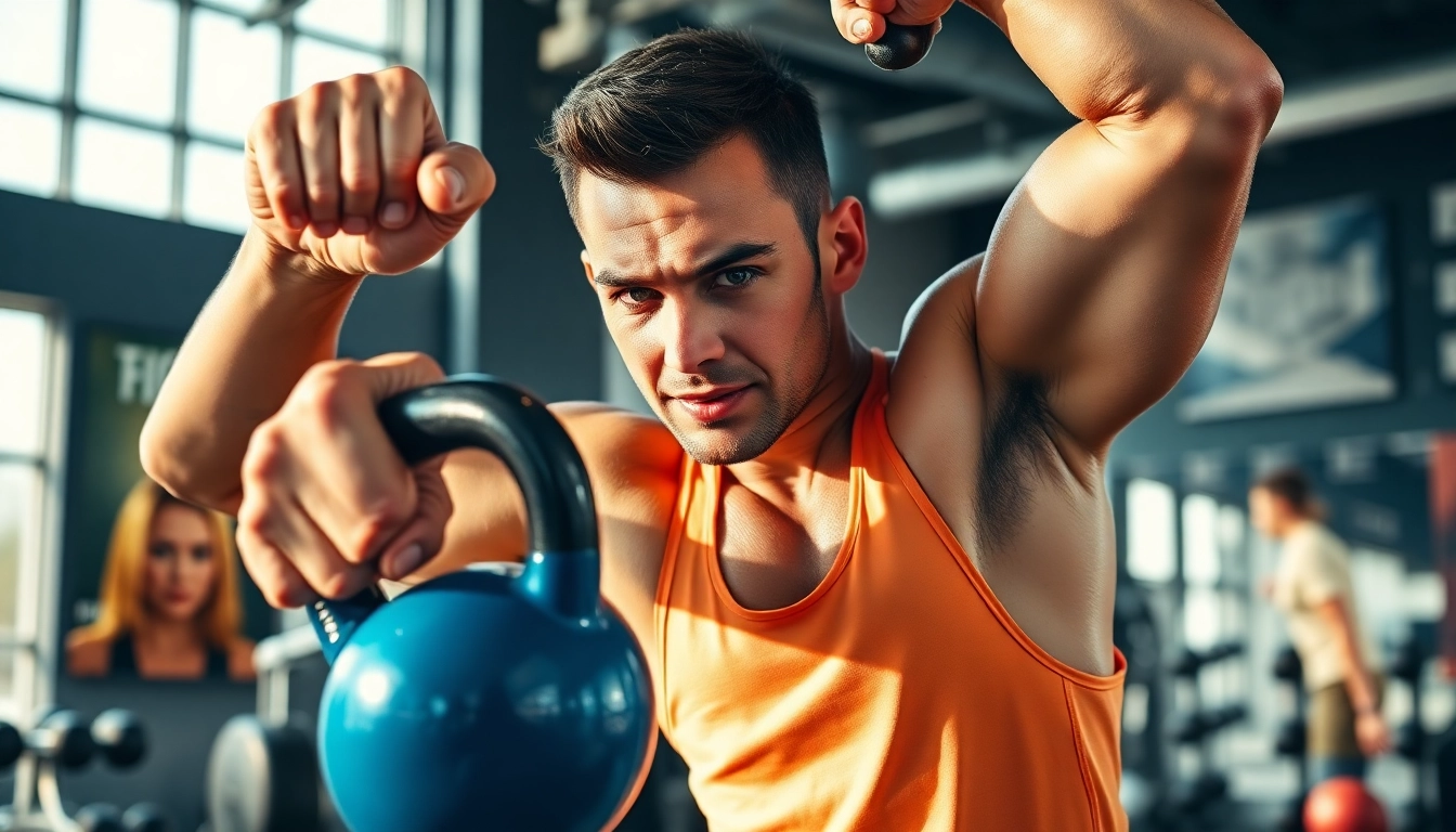 Achieve your best fat loss with an athlete performing intense kettlebell swings in a vibrant gym.
