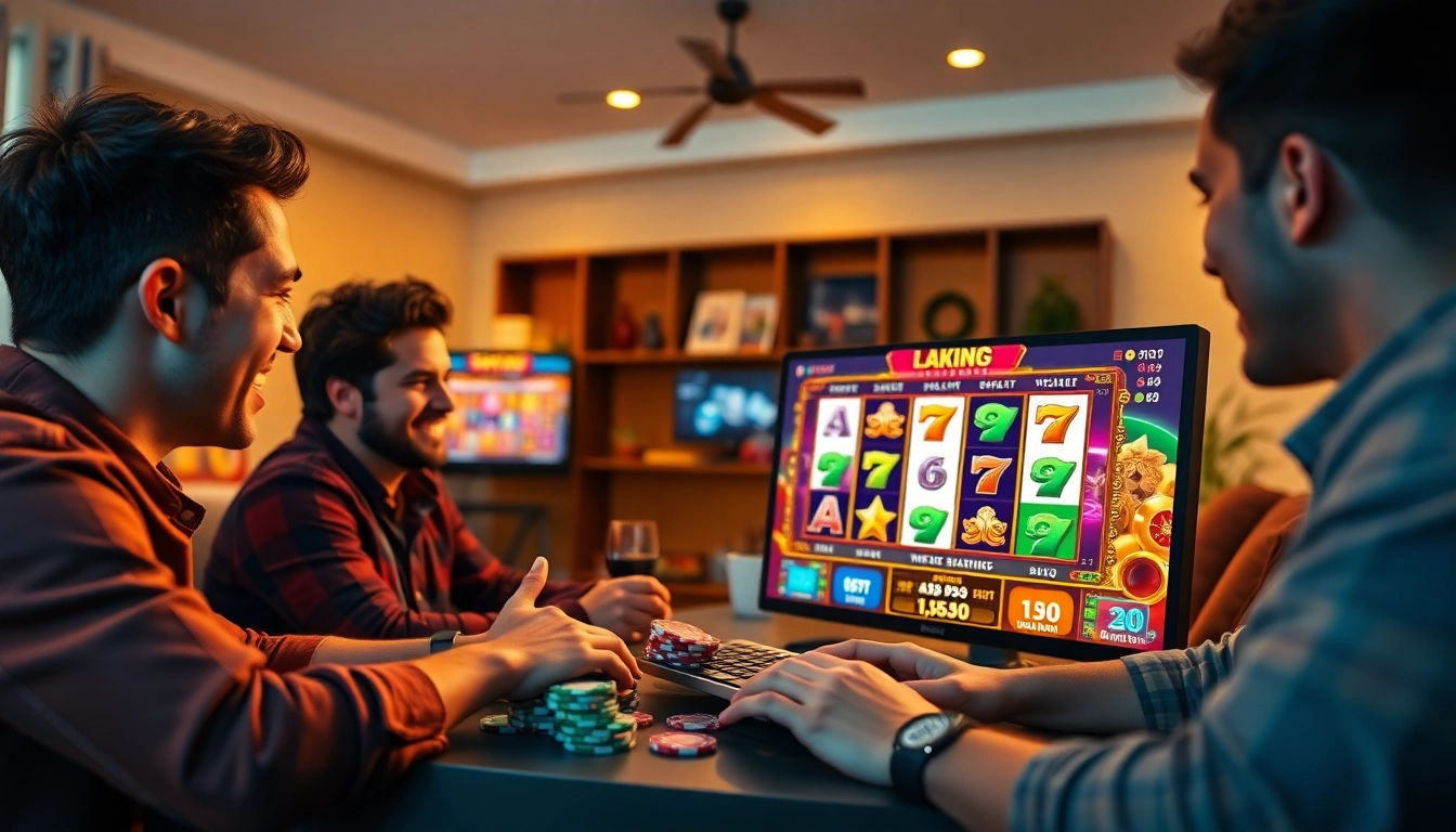 Mesin slot online situs slot batman138 dengan pemain bersemangat di lingkungan modern.