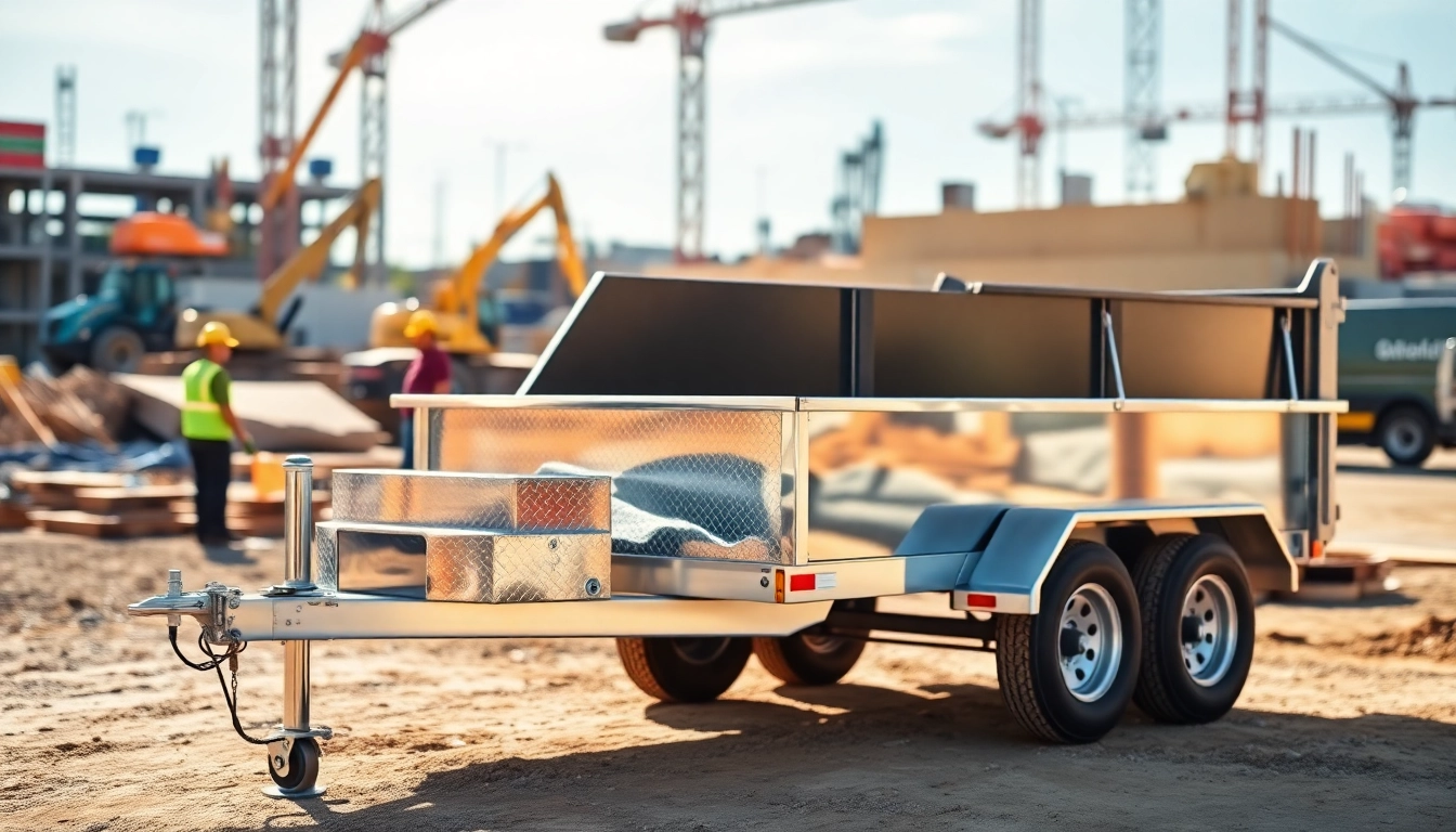 Find a dump trailer for sale near me showcasing its durability and utility on a construction site.