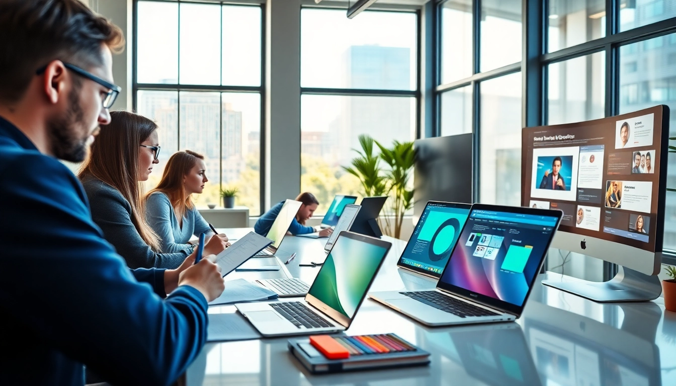 Kansas City web design team working collaboratively in a modern office with creative energy.